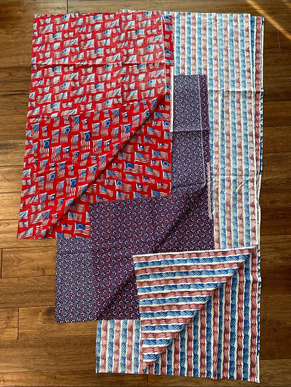 10 feet of Patriotic Red, White & Blue cotton fabric bundle